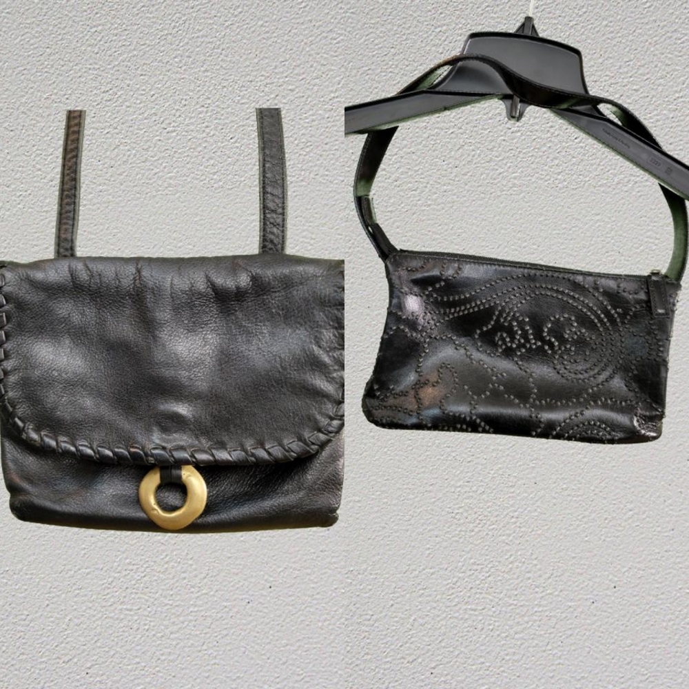 2 Black Women's Handbags, Leather/Faux Leather